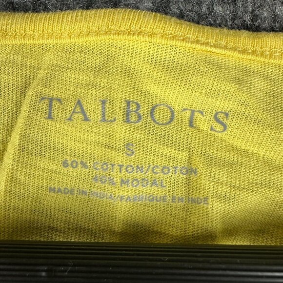 Talbots Tee Womens Small Yellow Cotton Short Sleeve Top Neck Detail Pullover - Picture 3 of 5